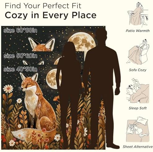 Fox Blanket Gifts for Boys Girls Kids, Autumn Forest Fox and Full Moon Warm Soft Flannel Throw Blankets for Travel, Sofa, Room, Bedroom Birthday Christmas Spring Decor, 40x50 in