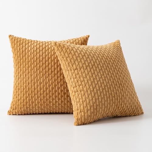 Kevin Textile Soft Corduroy 18x18 Inch Pillow Covers 2 Pack, Gold