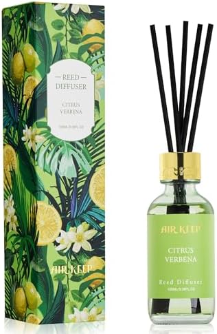 Airkeep Reed Diffuser Set, 3.38 fl oz (100 ml) - Cirtus Verbena Oil Diffusers with 8 Reed Sticks, Home Fragrance Reed Diffuser for Bathroom Shelf Decor