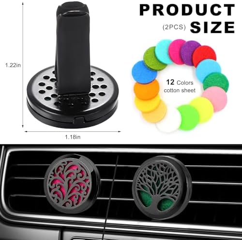 KVAEY 2PCS 30mm Car Diffuser Vent Clips, Tree of Life Aromatherapy Essential Oil Diffuser Locket with 12 Felt Pads, Stainless Steel Car Diffuser Locket Air Freshener (Style 4)