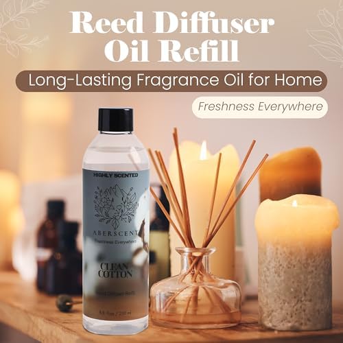 Clean Cotton Aberscent Premium Reed Diffuser Oil Refill (8.5 Fl Oz/250ml) – Long-Lasting Fragrance Oil for Home, Office & Spa – Relaxing Scent, Luxury Hotel-Style Aroma