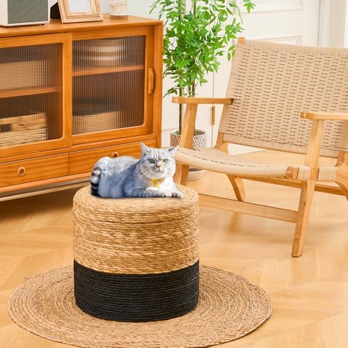 18'' Boho Pouf Storage Ottomans Natural Straw Rustic Handmade Lounge Pouffe