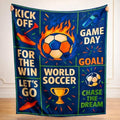 Soccer Throw Blanket, Navy Sports Motivational Blanket, Soft Flannel Soccer Fan Quote Blanket for Couch Bed, Kick Off Goal Football Gift for Men Women Kids