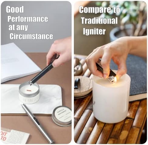 Exquisite Candle Accessories Tool Pack Bag, Rechargeable Electric Lighter， Wick Trimmer, Dipper, Snuffer and Tray Holder Elegant Kit Gift for Candle Lovers in Dating, Valentines Decor. ( Matte Black )