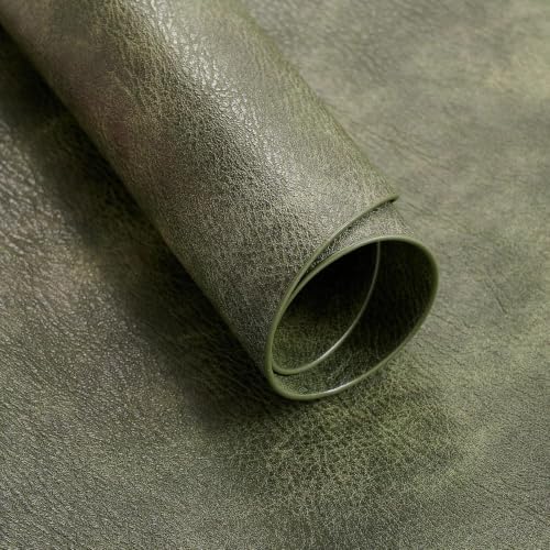 MOSAYT Vinyl Faux Leather Oval Placemats, Set of 6, Olive Green