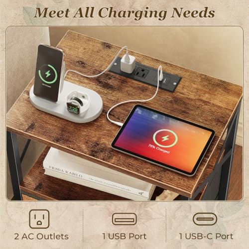 Huuger Night Stand with Charger Station, USB-C Port, End Table