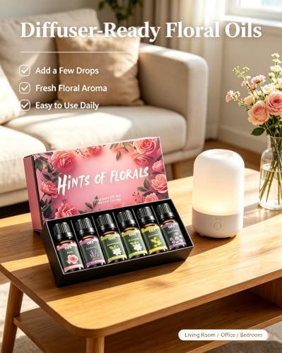 Fragrance Oil Refill for Waterless Diffuser, Floral Essential Oils, 6 Pack