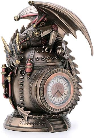 Veronese Design 7 Inch Steampunk Mechanical Dragon On The Time Machine Bank Vault Trinket Box Clock Antique Bronze Finish Statue