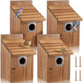 Dreyoo 4 Pack Bluebird Houses for Outside with Metal Predator Guard, 1-1/2" Entrance Hole Wooden Blue Bird Houses for Outdoors, Bluebird Nesting Box(Burnt Wood)