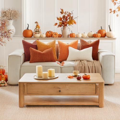 Kevin Textile Soft Corduroy 24x24 Inch Pillow Covers 2 Pack, Orange Yellow