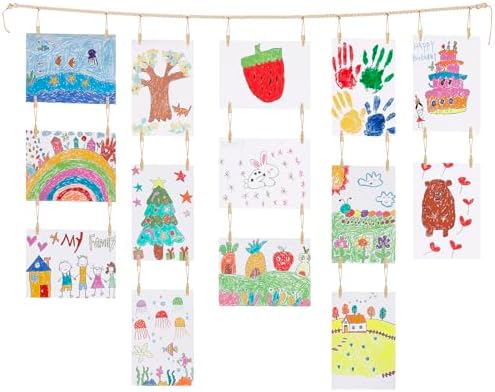 KLOGTSIND Kids Art Display Wall Decor, Wood Beads Garland with 34 Clips