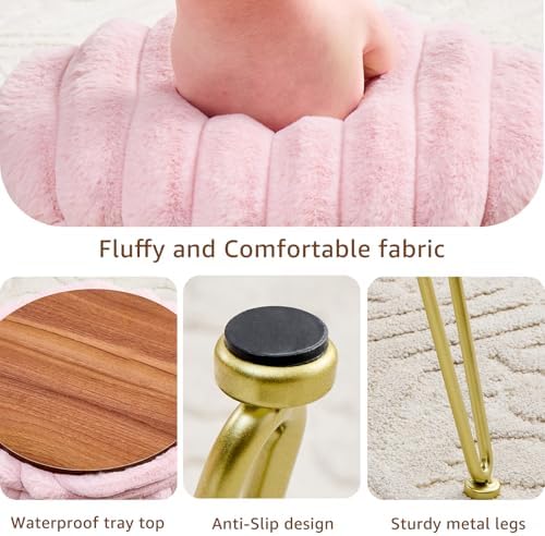 Wimarsbon Vanity Stool with Storage, Faux Fur Ottoman Chair with Metal Legs
