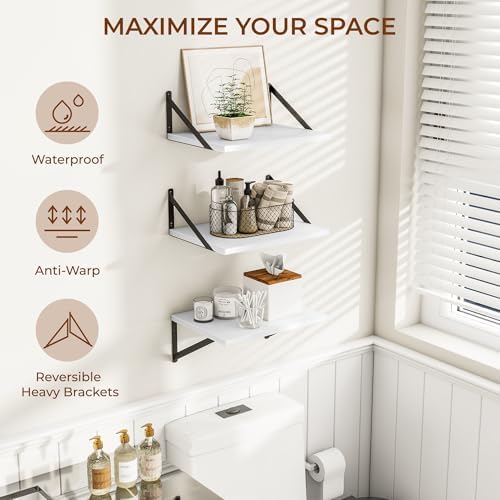 Heimlove 16W x 12D Deep Floating Shelves Set of 3 White