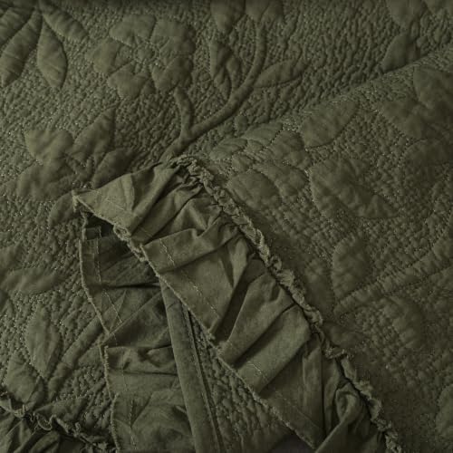 Brandream Olive Green Ruffled Quilted Throw Blanket Cotton 47 X 60 Blanket