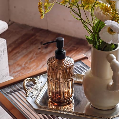 JASAI 18Oz Amber Glass Soap Dispenser with Black Pump for Bathroom.