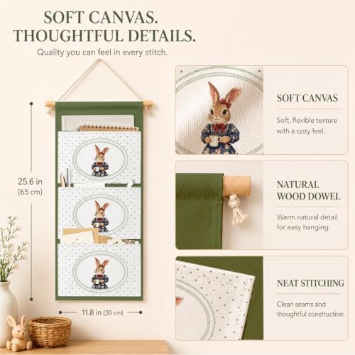 IAXIC Bunny Wall Organizer, Canvas Storage Pockets for Nursery Decor