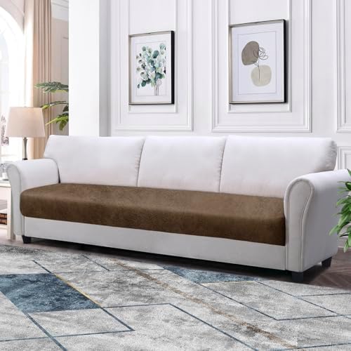 Couch Cushion Cover Leather-Look 1PC Stretch Sofa Seat Slipcover for Living Room Individual Sofa Cushion Cover Couch Seat Protector, Pet-Friendly, Non-Slip, Easy Fit - Light Brown