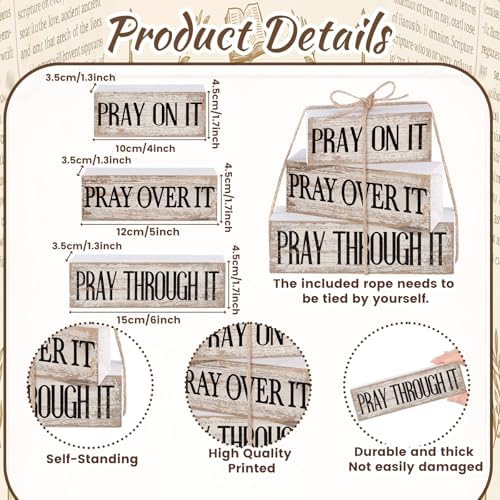 Yuntau 4 Pcs Christian Wooden Block Sign Pray Verse Tiered Tray Decor