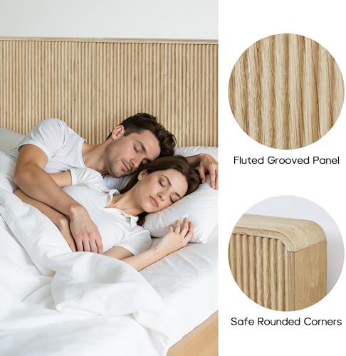 Wood Headboard Queen Size, Simple Setup Wooden Queen Headboard Only, Modern Farmhouse Headboards with 2 Outlets and USB & Type C Port, Boho Wall Mounted Headboard for Bedroom (Nature)