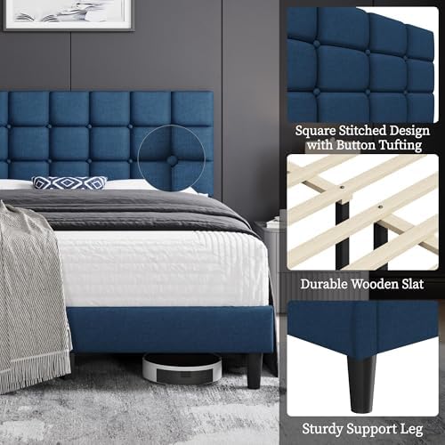 Yaheetech Queen Size Upholstered Tufted Bed Frame with Headboard