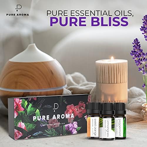 Pure Aroma Essential Oils Aromatherapy Set - 6 x 10ML Oils for Diffusers, Home Care, Candle Making Scents, Fragrance, Humidifiers, Gifts - Peppermint, Tea Tree, Lavender, Eucalyptus, Orange