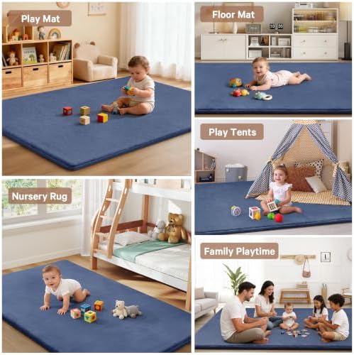 Baby Play Mat Floor,Tummy Time Area Rug 65x50 Playpen Muscle Mat Navy Blue