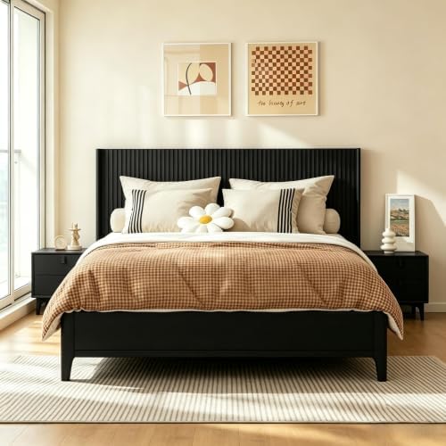 COCO DESIGN King Size Fluted Headboard Only, 80" Black Wall Mount