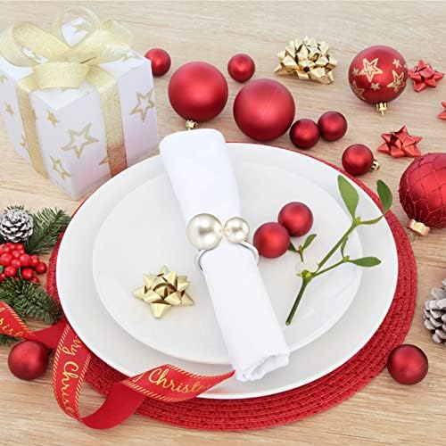 Kesote Pearl Napkin Rings Set of 6, Silver Napkin Wraps