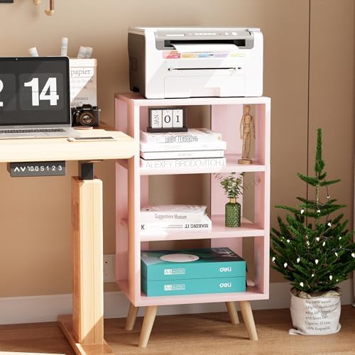 Aenuert Night Stand, Pink Nightstand, Modern End Table with Open Storage, 3-Tier Wooden Bedside Table for Small Space, Living Room, Bedroom