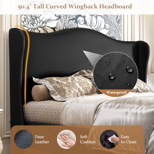 koorlian Queen Size Upholstered Bed Frame with 51" Tall Headboard, Black