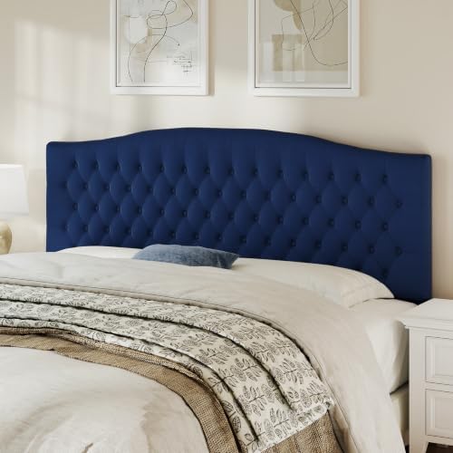 Befurtori King Headboard Only, Velvet Classic Tufted Design, Navy Blue