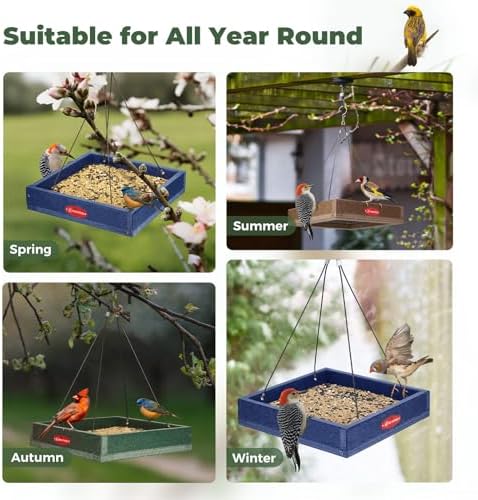 Kingsyard Platform Bird Feeder for Outdoors, Hanging Tray, 2 Pack