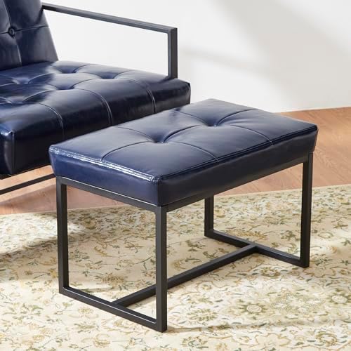 Glitzhome Ottoman Bench Pack of 2, Modern PU Leather Vanity Stools Chairs with Metal Frame, Makeup Stool Padded Foot Rest Stool for Living Room Vanity, Entryway, Bathroom,Navy Blue