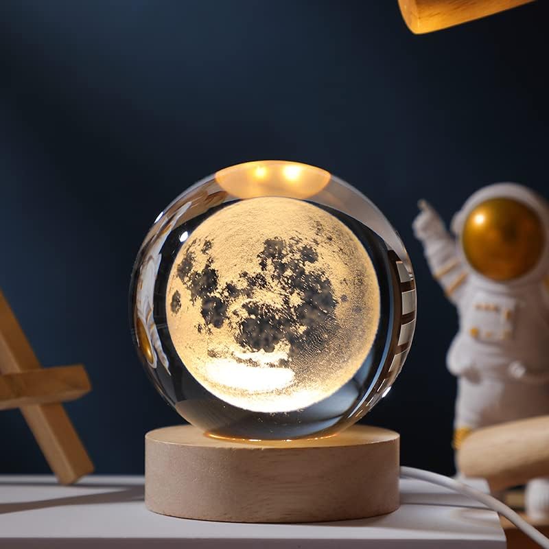 3D Moon Model Crystal Ball, Laser Engraved Planet Model Astronomy Sphere Decor, 2.4" Paperweight Crystal Universe Gifts for Kids, Space Model Collectors