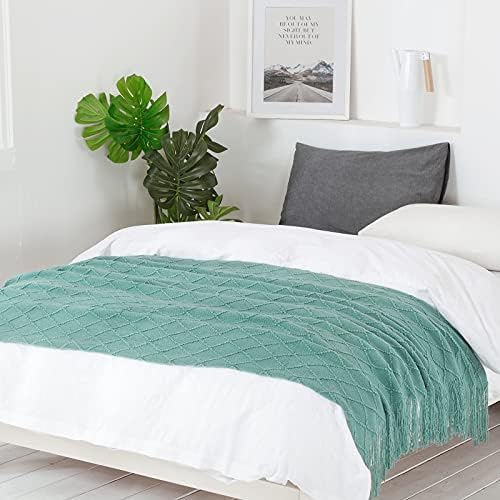 BOURINA Dark Cyan Throw Blanket 50x90 Inch Boho Knit Soft Throw Bed Blanket