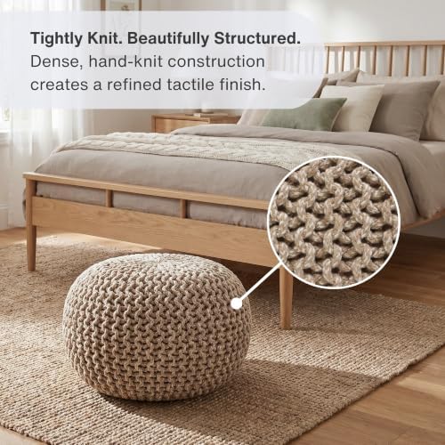· REDEARTH · Round Pouf Ottoman - Hand Knitted Boho Poof - Beige Ivory