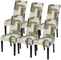 SearchI Dining Room Chair Covers Set of 6, Stretch Printed Floral Parsons Chair Slipcovers Removable Washable Kitchen Chair Protector Cover for Dining Room, Hotel, Ceremony (Brown Abstract Pattern)