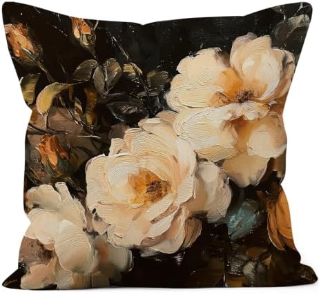 Vintage Moody Floral Pillow Cover 18x18, Dark Cottagecore Botanical Wildflower Still Life Decorative Lumbar Pillow Cover for Couch Bed Living Room Bedroom