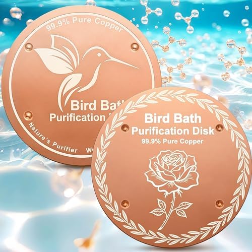 OICEME Bird Bath Purification Disc Pure Copper Outside Winter Solar Power Birdbath Heater Deicer Cage Hanging Bowl Metal Deck Railing Glass Concrete Ceramic Stone Ground Water Bird Rose
