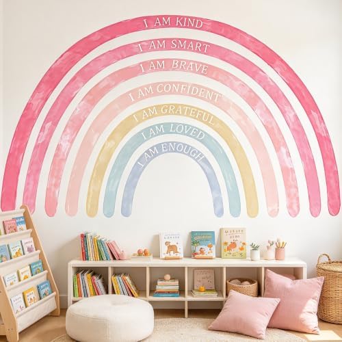Large Colorful Rainbow Wall Decals, Insparational Peel and Stick Fabric Nursery Wall Decor, Removable Home Room Wall Decor Murals Stickers for Kids Girls Toddler Bedroom Living Room Playroom