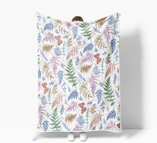 JAWO Floral Throw Blanket, White Flower Throws Wildflowers Botanical Plant Printed All Seasons, Vintage Colorful Butterfly Flannel Blanket for Bedding Sofa Travel Couch Chair Sofa Home Decor,30x40