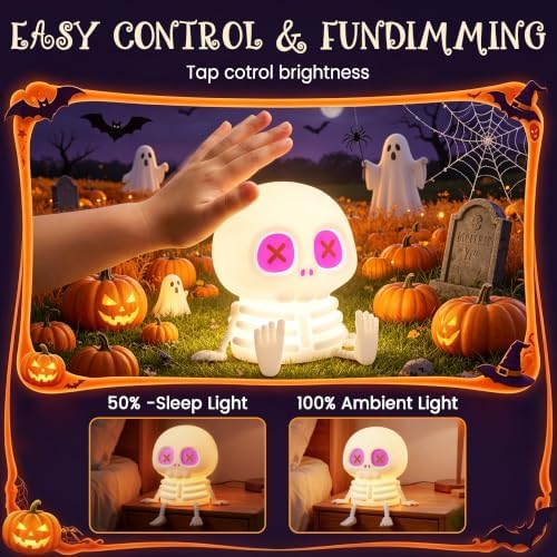 YR YRHH-PET Skeleton Skull Lamp, Halloween Decor Gift, Kid Cute Night Light