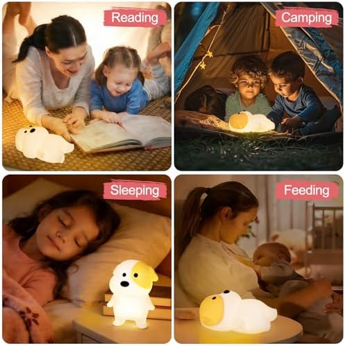 Puppy Night Light for Kids - Squishy Silicone Dog Lamp with Dimmable & 7 RGB Color Changing, Animal Sound, Rechargeable BPA-Free, Dog Nightlight Gift for Children/Teens/College Students