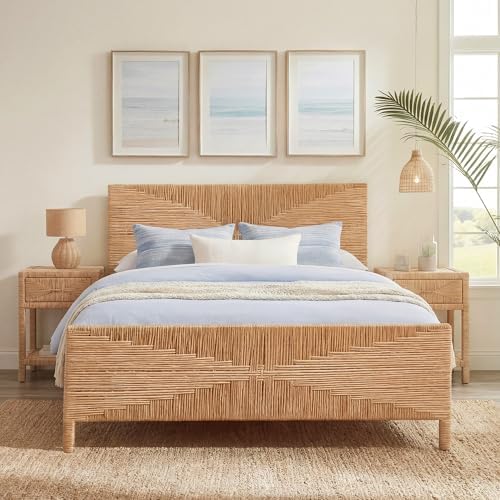 Brafab Boho Queen Rattan Bed Frame with Headboard and Footboard