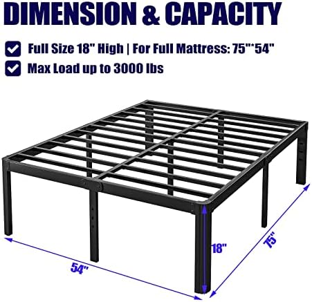 Hunlostten 18in Full Size Bed Frame No Box Spring Needed, Heavy Duty Metal Platform Bed Frame Full with Round Corners, Easy Assembly, Noise Free, Black