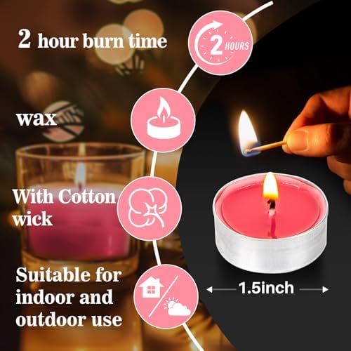 MAQIHAN 25 Pack Pink Tea Light Candles - Mini Soy Wax Votive Candle Set