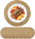 Set of 8 Round Woven Placemats, 13 Inch Rattan Chargers for Dinner Plates, Wicker Placemats, Boho Farmhouse Rustic Braided Jute Table Mats for Kitchen Dining Party Decor