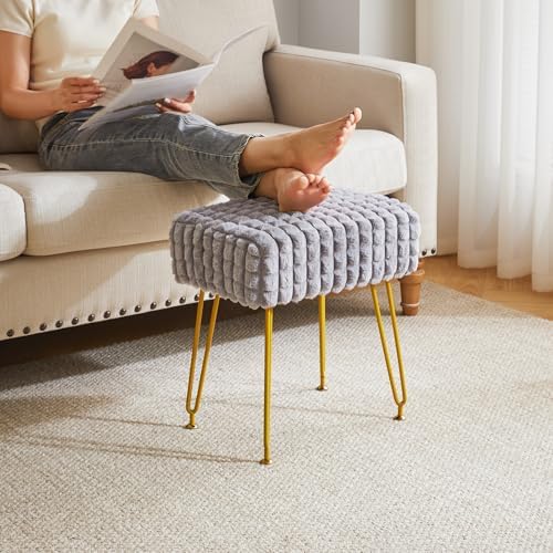IBUYKE Makeup Vanity Chair, Rectangular Footrest Stool, Grey WBD003G