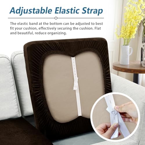 Couch Cushion Covers Leather-Look 2PC Stretch Sofa Seat Slipcover Sets for Living Room Individual Sofa Cushion Cover Couch Seat Protectors, Pet-Friendly, Non-Slip, Easy Fit - Coffee