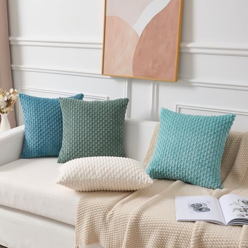Kevin Textile Soft Corduroy 18x18 Inch Pillow Covers 2 Pack, Teal Green